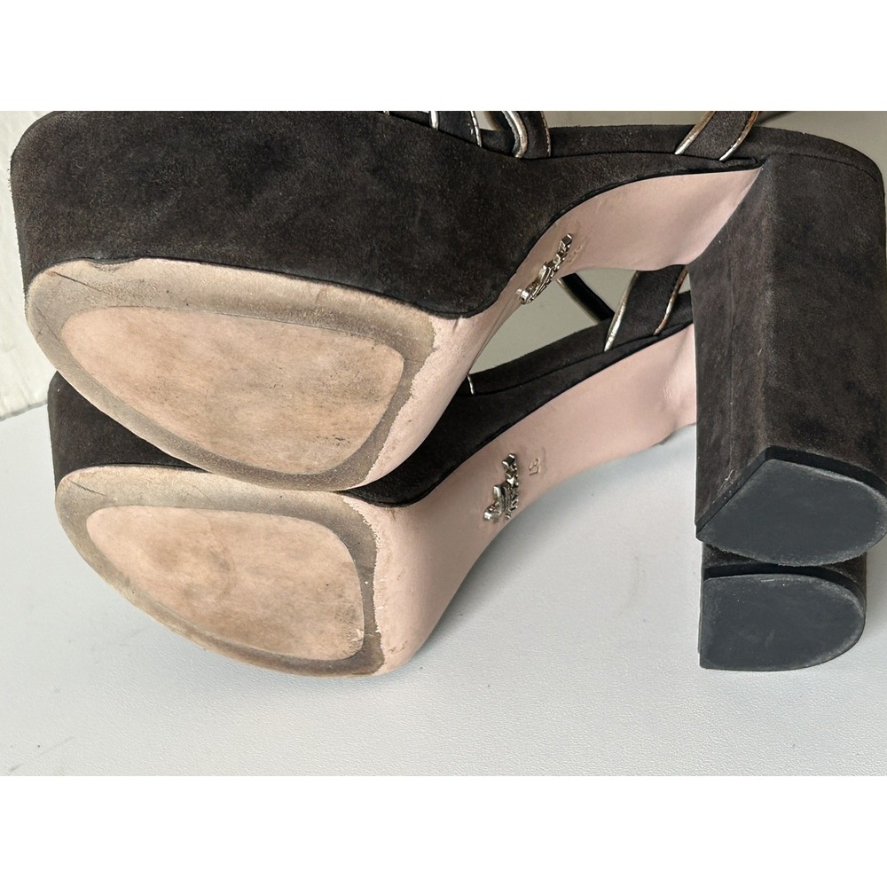Prada Milano Donna Strappy Black/Gold Suede &Leather Platform Sandal Shoes 37 - Picture 8 of 14